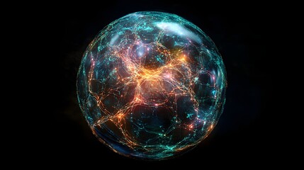 Abstract sphere, glowing network, space