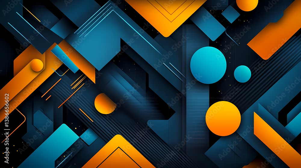 Poster geometric abstraction: a dynamic interplay of lines, shapes, and colors creates a captivating modern