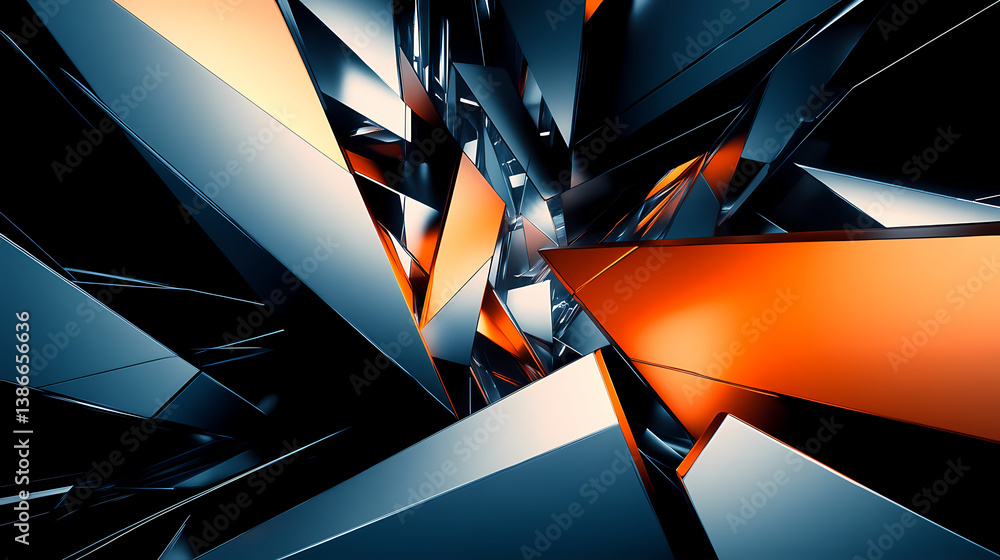 Poster abstract geometric design: a mesmerizing abstract design of fractured surfaces and sharp angles, ble