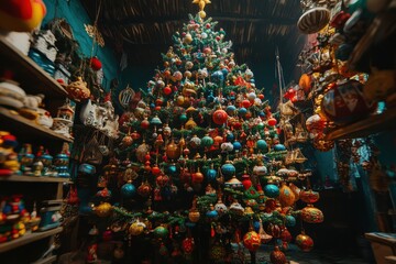 Naklejka premium A Beautifully Decorated Tree Showcasing Handmade Ornaments for Holiday Celebrations and Home Decor