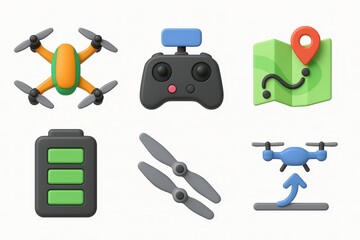 Naklejka premium 3D Rendered Drone Icons: A Visual Guide to Drone Technology