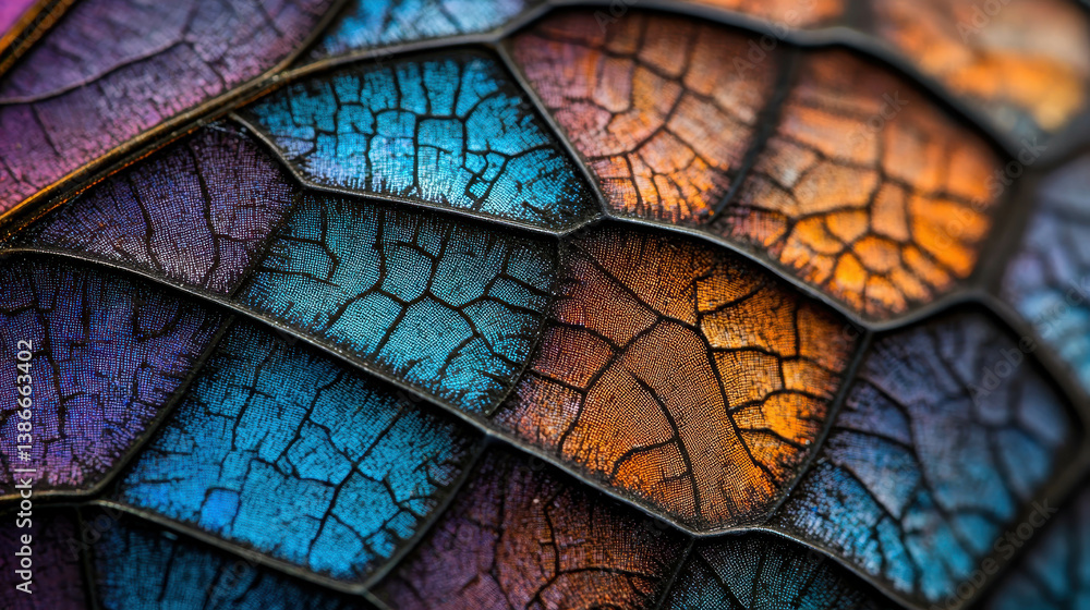 Poster vibrant close-up of colorful natural patterns in textured scales of a reptile or insect