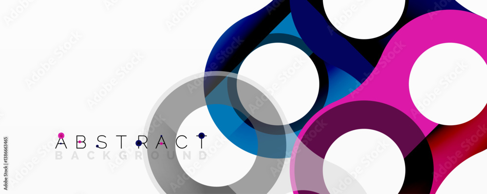 Poster Colorful overlapping circles create dynamic abstract composition. Modern design, vibrant hues, smooth gradients, simple shapes.