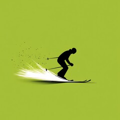 Fototapeta premium skiing person silhouette downhill icon on green background