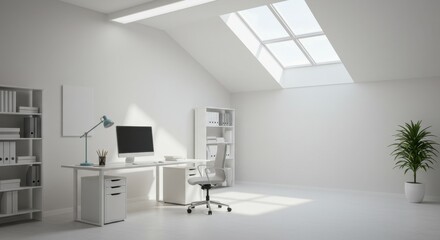 Corner Desk Office Space Mockup with Skylight