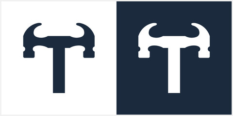 T Letter hammer  logo construction vector Alphabet template illustration