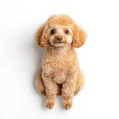 Playful poodle puppy indoor studio pet portrait white background close-up adorable canine