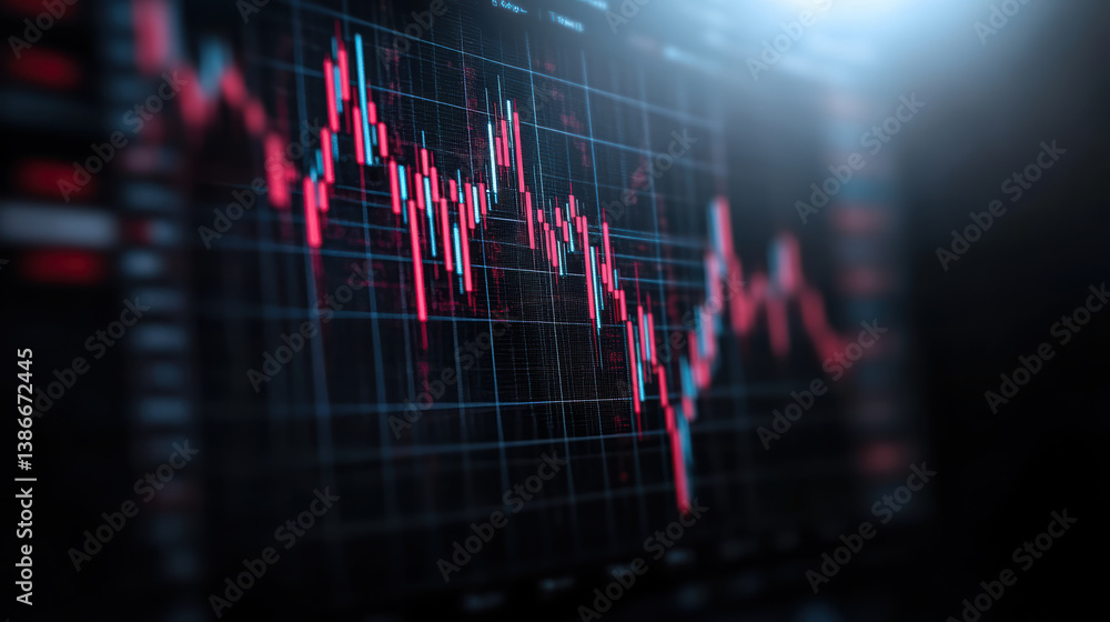 Poster real time trading chart displaying fluctuating market data with red and green candlesticks