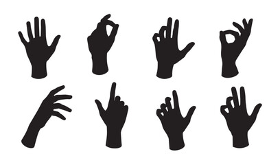 Obraz premium Hands Depicting Symbolic Gestures Captured as Black Silhouettes Showcasing Varied Expressions in Creative Artistic Arrangements