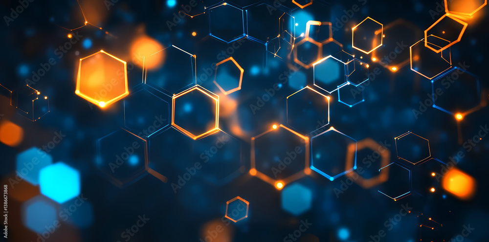 Aufkleber technological hexagon: a mesmerizing display of interconnected glowing hexagons forming a dynamic, f