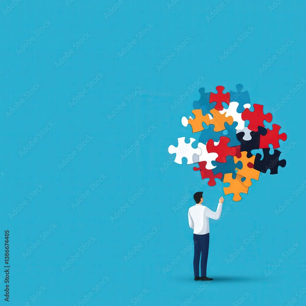 Poster a creative representation of solving business problems using an interactive digital puzzle