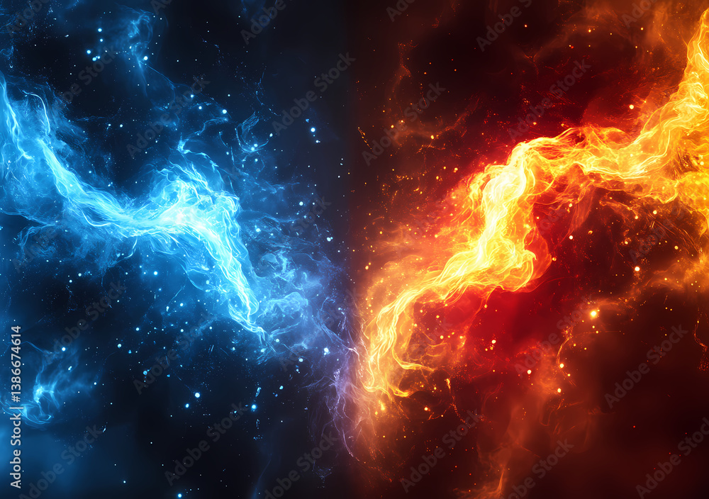 Aufkleber cosmic divide: a breathtaking display of cosmic phenomena, where celestial elements and the raw esse