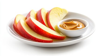 Sliced Apples with Peanut Butter on a Plate - A Healthy Snack Option in a Minimalist Setting Perfect for Food Photography and Wellness Inspiration