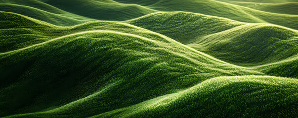 Rolling green hills: Serene rolling hills cascade across the landscape, bathed in warm light, the image celebrates the raw beauty of nature and evokes feelings of peace and tranquility. 