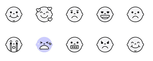 Big set of emoticons. Funny emoticons faces with facial expressions. Full editable vector icons. Detailed emoji icons. Emoji set