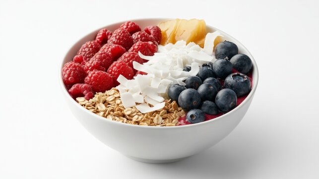 A vibrant smoothie bowl with granola, coconut, and fresh berries. Featuring refreshing and nutritious breakfasts