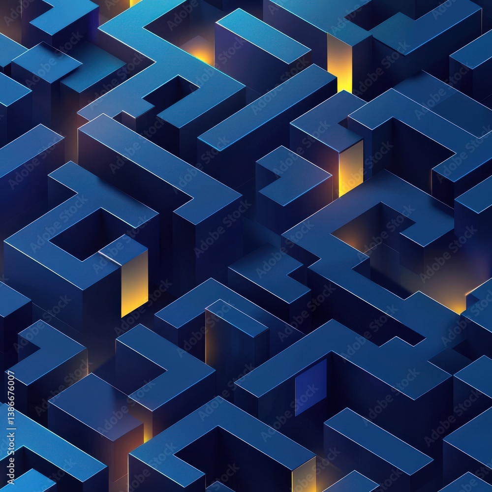 Poster a metaphorical visual of a digital maze representing complex business challenges