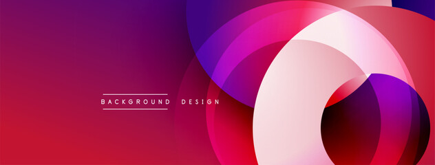 Abstract vibrant layers create dynamic composition. Smooth gradients blend purple, pink, red hues. Modern design for backgrounds, presentations.