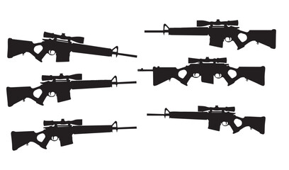 Symmetry in Firearm Silhouettes Highlighting Rifle Arrangements Depicted in Black Tactical Patterns for Design and Creative Concepts

