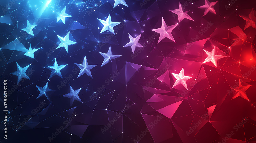 Poster patriotic starry abstraction: a vibrant and dynamic abstract artwork, with a deep blue and red thema