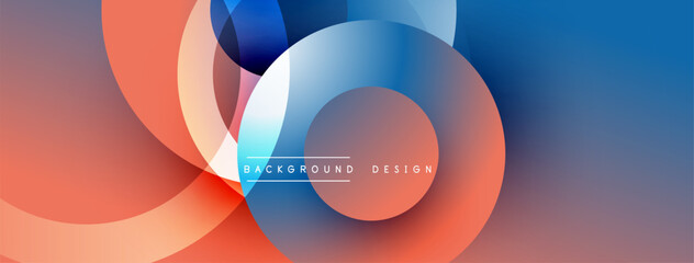 Abstract composition. Overlapping circles create dynamic visual effect. Gradient colors blend smoothly. Modern design element for backgrounds.