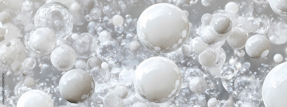 Poster floating spheres: an abstract composition features a collection of luminous, spherical shapes suspen