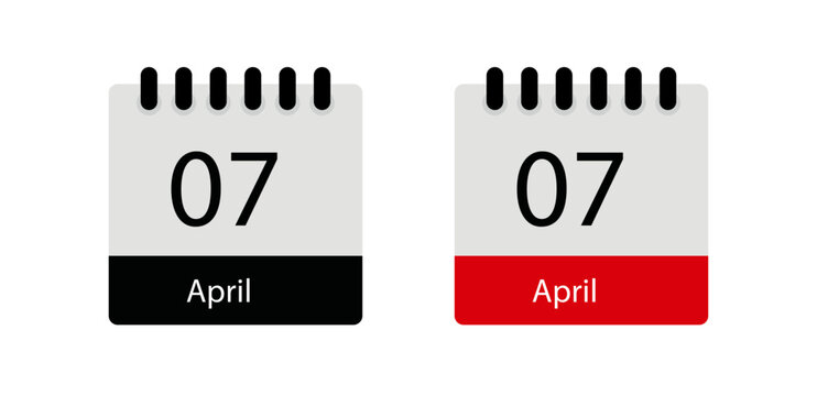 Set of April 7 Calendar Icon Daily Reminder Template for Schedule & Event Planning