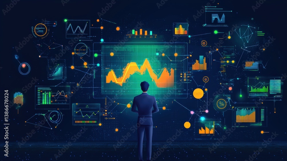 Aufkleber an innovator creatively visualizing growth strategies on a holographic display