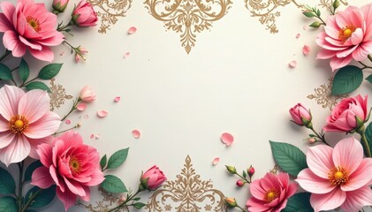 Damask-inspired floral motifs intertwined with delicate flower petals, floral, beauty