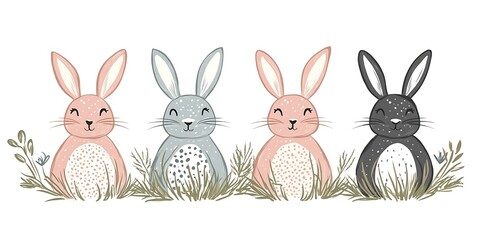 Fototapeta premium Cute Rabbits in Grassy Meadow