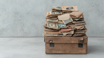 vintage box filled with old postcards and letters evokes nostalgia and memories