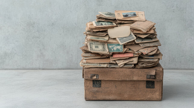 vintage box filled with old postcards and letters evokes nostalgia and memories