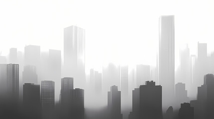 Fototapeta premium Monochrome cityscape shrouded in fog with tall buildings present. Shrouded Emptiness. Illustration
