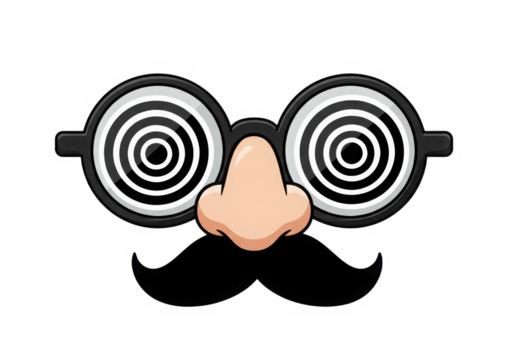 Cartoon disguise with glasses nose and mustache on a transparent background