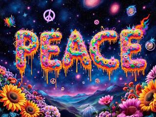colorful message saying peace