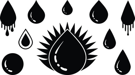 set vector various water drops and splash silhouettes