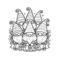 Gnomes celebrating a birthday with a cheerful 