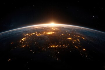 Obraz premium Earth's glow from space. Sunrise over illuminated cities