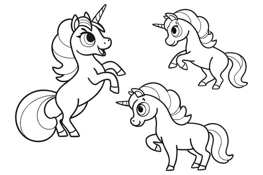 Cute Unicorn Coloring Page for Kids, Printable Cartoon Unicorn Line Art, Adorable Magical Creatures Illustration