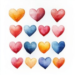 Fototapeta premium Colorful Hearts Collection for Love, Valentine, Birthday, Wedding, Romantic Gift, Symbols and Emblems, Abstract Design, Isolated Illustrations on White Background