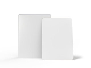 Naklejka premium 3D Playing cards with box mockup. Blank trading card, cards of poker hand, bet, casino, gambling, board games, game cards, player or greeting card, invitation, credit card and business card isolated