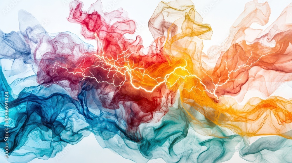 Poster the image is a vibrant and dynamic depiction of a storm with a lightning bolt in the center