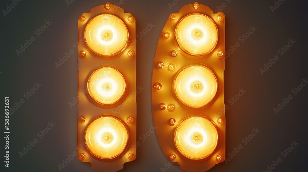 Fototapete glowing number sign with round light bulbs. the white backdrop enhances the warmth of the lights, cr