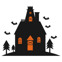 Silhouette of Creepy Haunted House Halloween. Vector Illustration