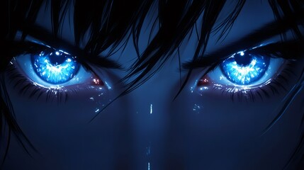 Close up dark blue eyes of an anime