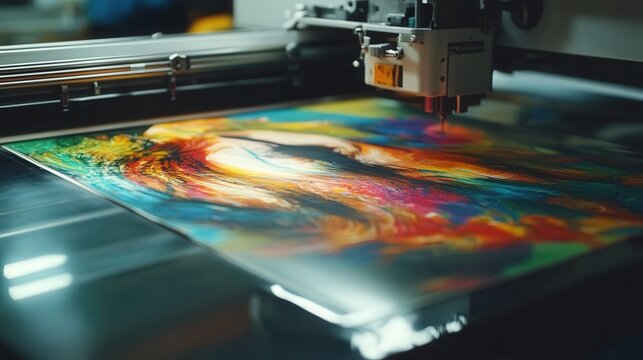 printer printing a colorful artwork on a piece of paper.
