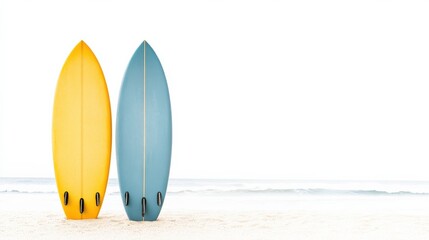 Colorful Surfboards on a Beach with Calm Ocean in the Background
