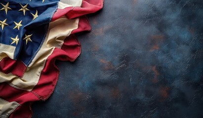 Elegant American Flag with Soft Folds on Dark Concrete Background