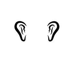 Abstract illustration of two stylized human ears, showcasing unique curves and shapes on a white background