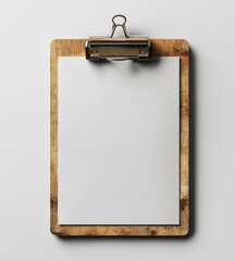 Minimalist Clipboard with Blank Sheet of Paper Isolated on White Background